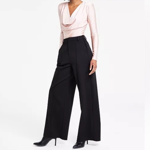Bar III Black Wide-Leg Pleated High Waisted Dress Pants Trousers SZ Large - Picture 1 of 7
